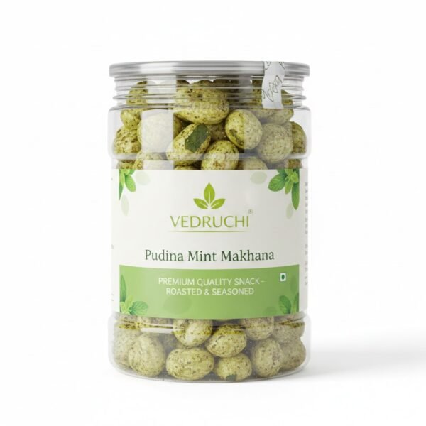 Vedruchi Pudina Mint Makhana – Roasted & Seasoned Fox Nuts | Premium Healthy Snack | Low-Calorie, Gluten-Free, Superfood