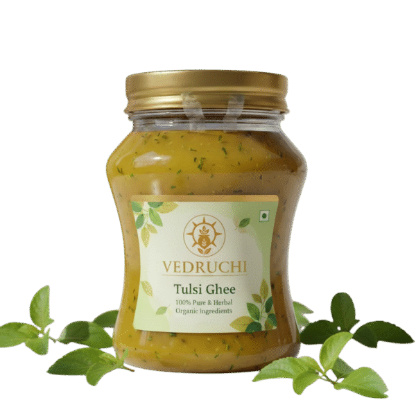 Vedruchi Premium Tulsi Ghee – Pure Cow Ghee Infused with Holy Tulsi | Ayurvedic Immunity Booster | 100% Natural & Chemical-Free